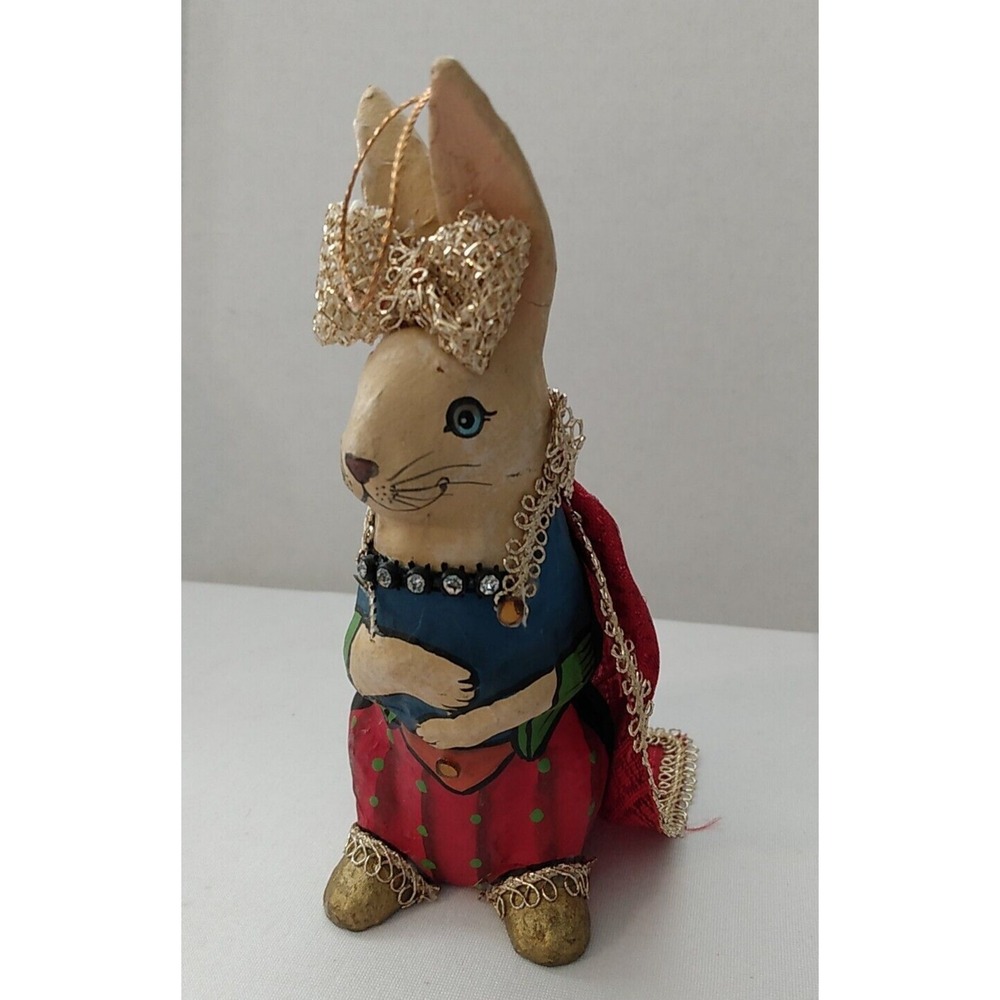 VTG Paper Mache Rabbit Hand Painted Christmas Tree Ornament Holiday decor